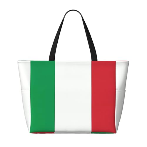italy flag Large capacity beach bag with zipper, perfect for grocery bag pool gym travel shopping foldable beach travel bag,2