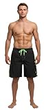 NORTY Men's Swimsuit Trunks - Swim Shorts for Beach, Boat, and Watersports - Drawstring Waist and Cargo Pockets - Black/Lime, Large