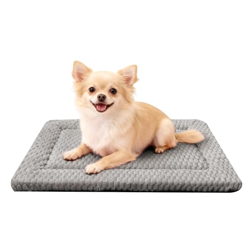 Dog Bed Mat - Dog Crate Pad - Reversible Mat for Pet Comfort - Soft Bed Crate Pads for All Seasons - Durable, Machine Washable Mat for Crates, Travel, and Home (Light Gray, 24" L*18" W*1.5" Th)
