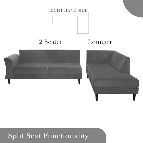 Image of Gratly RHS 4 Seater L Shape Sofa Set for Living Room (Dark Grey Colour) Premium Fabric Sofa