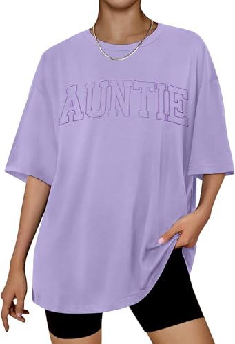 Auntie T Shirt Women Oversize Aunt Shirts Cool Aunts Club Short Sleeve Casual Loose Tops Purple