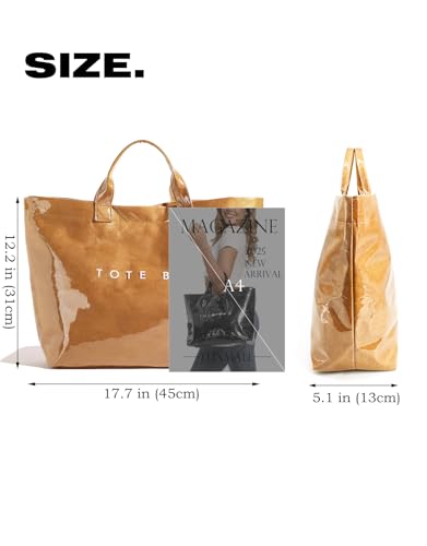 Image of PVC Tote Bag Gifts for Women Large Tote Purse Kraft Paper Letter Print Hobo Handbags for Work Beach Shopping Travel