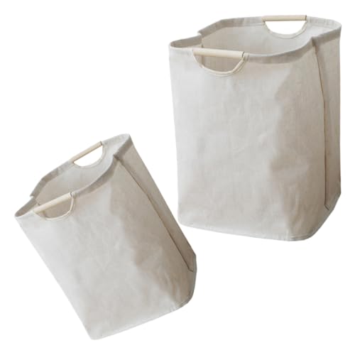 VALICLUD 2 piezas Cesto Plegable para Ropa Sucia con Gran Capacidad Asa de Madera Cómoda Diseño Ligero y Fácil Transporte para Lavandería y Almacenamiento de Juguetes de Beige