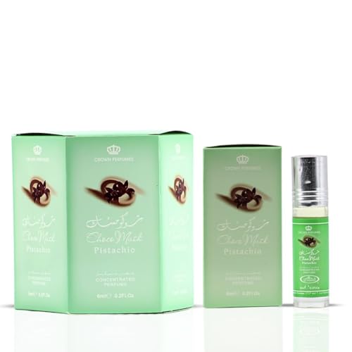 Image of Al-Rehab Choco Musk Pistachio Perfume Oil Roll-On - 6ml (0.2 oz) | Nutty Gourmand Fragrance with Pistachio, Chocolate & Vanilla | Sweet, Creamy & Addictive | Long-Lasting Scent (Box of 6)