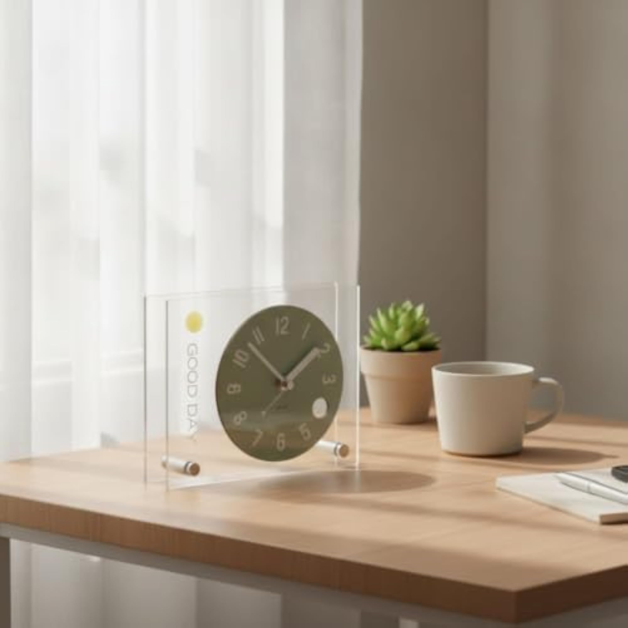 Transparent Acrylic Clock for Desk, Light Green