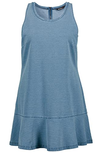 Ulla Popken, Damen, große Größen, Jeanskleid, Volantsaum, A-Linie, Rundhals, ärmellos