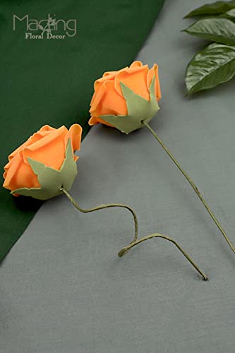 Macting Artificial Flower Roses, 30Pcs Real Touch Fake Foam Roses With Stems For Diy Bouquets Wedding Party Baby Shower Home Decoration (Orange) #TOP4