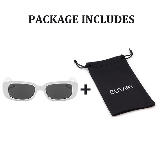 Image of BUTABY Rectangle Sunglasses for Women Retro Driving Glasses 90's Vintage Fashion Narrow Square Frame UV400 Protection