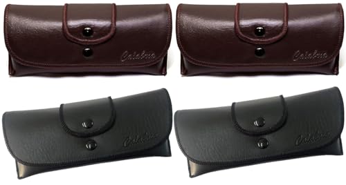 Calabria Double Snap Belt Loop Eyeglass Case Black Brown Variety 4 Pack PU Leather Eye Glass Pouch Semi-Hard Sunglass Holder by Calabria - Used condition - US$13.17
