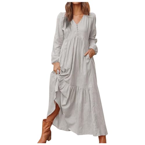Vestido largo de lino y algodón informal con falda acampanada estilo jumpsuit