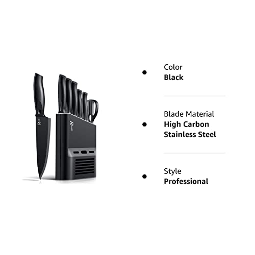 Randalfy Kitchen Knife Set With Block, 7 Pieces Chef Knife Set With Knives, Scissor, Block For Meat/Vegetables/Fruits Chopping, Slicing, Dicing&Cutting #TOP7