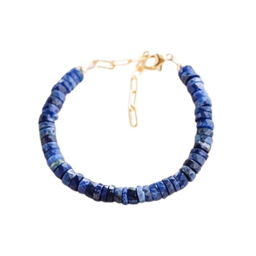 Pulsera de sodalita azul facetada y latón chapado en oro de alta joyería
