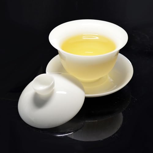 Image of Liang baobao Ice Jade White Porcelain Gaiwan,5oz Teacup Suet-fat Jade Porcelain Chinese Tea Cup Set for Gongfu Tea (white)