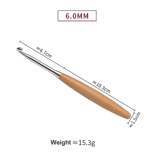 Coopay Beechwood Crochet Hook 6.0 mm, Metal Crochet Hooks Soft Grip, Ergonomic Crochet Hook - Image 2