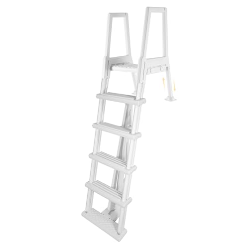 Blue Wave 5 Tread Above Ground Pool Ladder - Heavy Duty Resin Pool Steps for 48 to 54 in Deck Heights - 5-in Non-Skid Treads, Rust-Free with 250 lb Weight Capacity, White