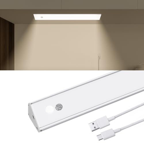 HOTUT Luz de Armario con Sensor Movimiento, LED Cocina Bajo Mueble con 3 Modos, USB Recargable Lampara LED Con 1Tiras Magnéticas, para Gabinete, Pasillo, Escalera, Sótano - Blanco
