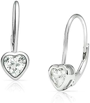 SOLIDSILVER -Sterling Silver Crystal Clear CZ Heart Dangle Leverback Earrings in Steling Silver