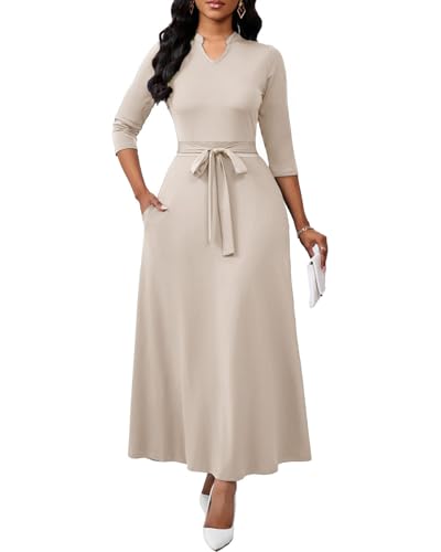 Image of BubFee Maxi Dresses for Women Semi Formal Long Dress 3 /4 Sleeve Casual A-line Church Dresses with Pockets