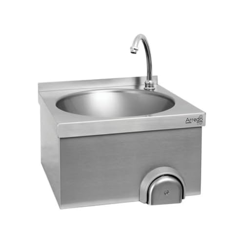 Arredo Chef – Lave-mains mural professionnel cuve en inox 304 avec dosseret + robinet + distributeur de savon – Idéal cuisine pro, restaurant, bar, collectivité,...