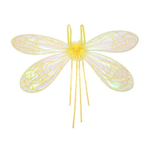 Cigales lumineuses à LED pour fille et femme avec ailes de libellules pour Halloween, jaune, taille unique