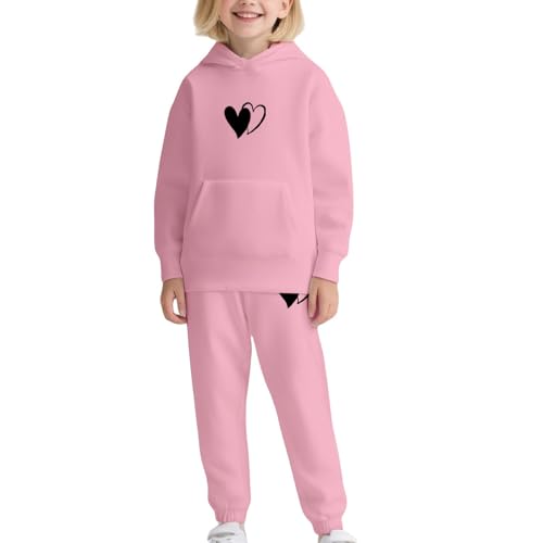 2025 Girls Sweatsuit Set Cute Heart Hooded Sweatshirt & Jogger Pants with Pocket Casual Outfits Set Boys Athletic Tracksuit2