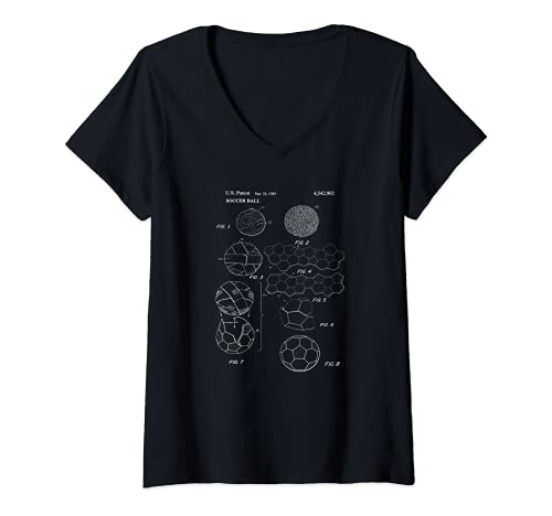 Womens Soccer Ball Blueprint Patent Art Diagram Outline Sketch Plan V-Neck T-Shirt