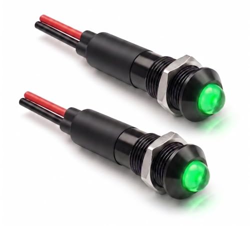Alpinetech Black 2PCS PLB8B-G 8mm 5/16" 12V LED Metal Signal Indicator Pilot Dash Light (Green)