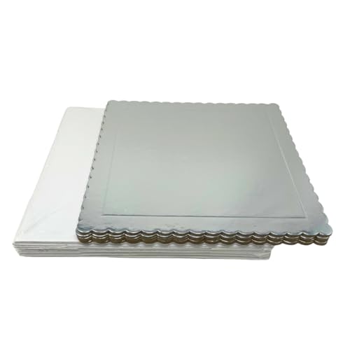 Decoracion Dulce - Pack de 5 Bases Extrafuertes Cuadradas de 30cm x 3mm y 5 Cajas para Transportar Tartas de 30.4 x 30.4 x 15cm de Altura… (Plata)