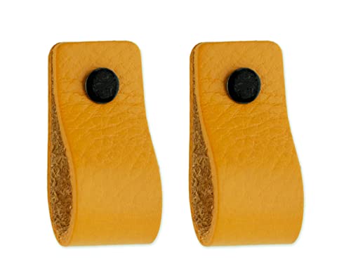 Brute Strength - Ochre Yellow Leather Cabinet Handles - 2 Pack - 12.5 x 2.5 cm - Kitchen, Bathroom, Dresser & More