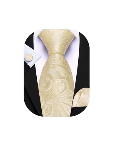 Image of Barry.Wang Men Tie Set Paisley Silk Necktie Pocket Square Cufflinks Formal Wedding Business Party