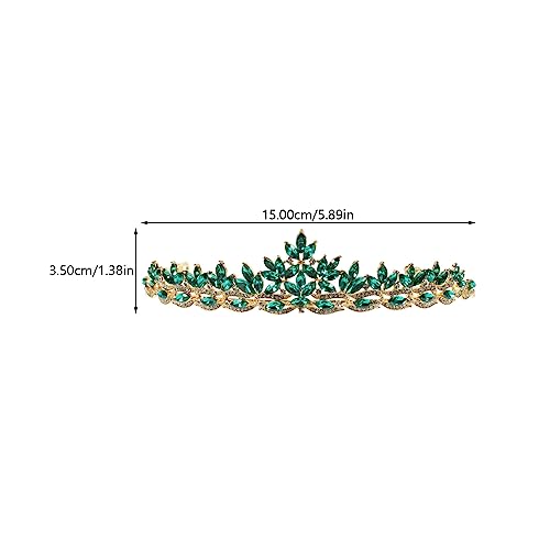 Corona de cristal para novia y tocado de princesa con tiara de diamantes de imitación verdes 7