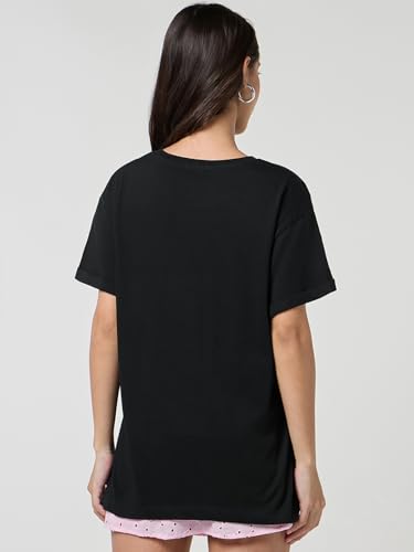 Image of Bewakoof Official Disney Merchandise Women's Graphic Print Boyfriend Fit Half Sleeve Round Neck Cotton Relaxed Fit T-Shirt