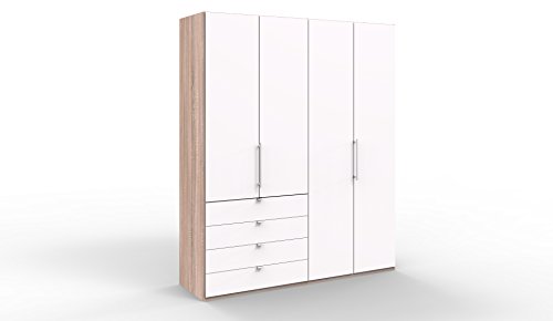 Preisvergleich Produktbild WIEMANN Loft Kleiderschrank, Schlafzimmerschrank, Gleittürenschrank, Drehtürenschrank, mit Schubladen, in weiß, Eiche-sägerau, Holz, B / H / T 200 x 236 x 58 cm