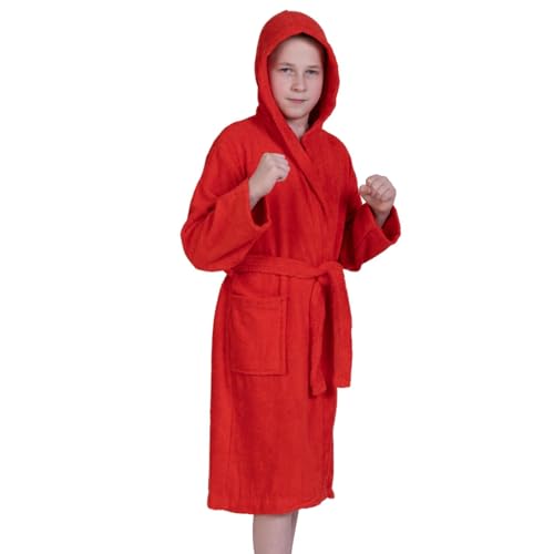 Albornoz con Capucha para Niños y Niñas 100% Algodón, Edad 12-13, Rojo