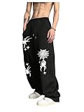 SHENHE Men's Graphic Sweatpants Spiderweb Print Drawstring Low Rise Y2k Pants Streetwear Black Medium
