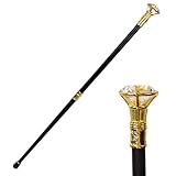 Metal Walking Stick Crystal Diamond Head 35.8 Inch Scepter Royal Crystal King Walking Stick New Year's Eve Performance Props(glod,91cm/35.8inch)