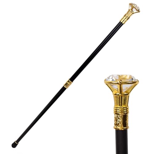 Metal Walking Stick Crystal Diamond Head 35.8 Inch Scepter Royal Crystal King Walking Stick New Year's Eve Performance Props(glod,91cm/35.8inch)