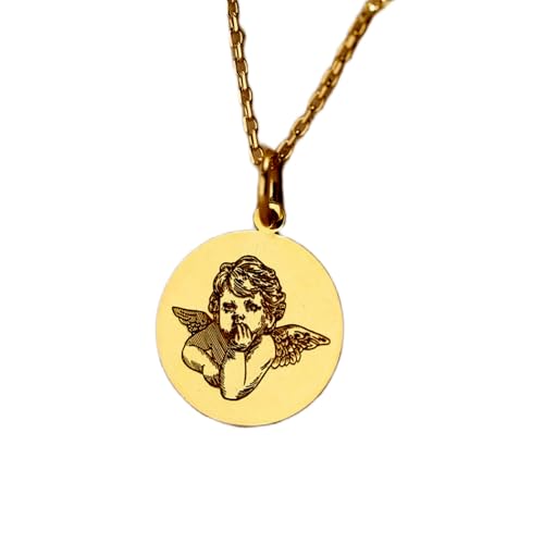 Collier pendentif pièce ange bébé LKBEADS en argent plaqué or 24 mm avec chaîne de 45 cm