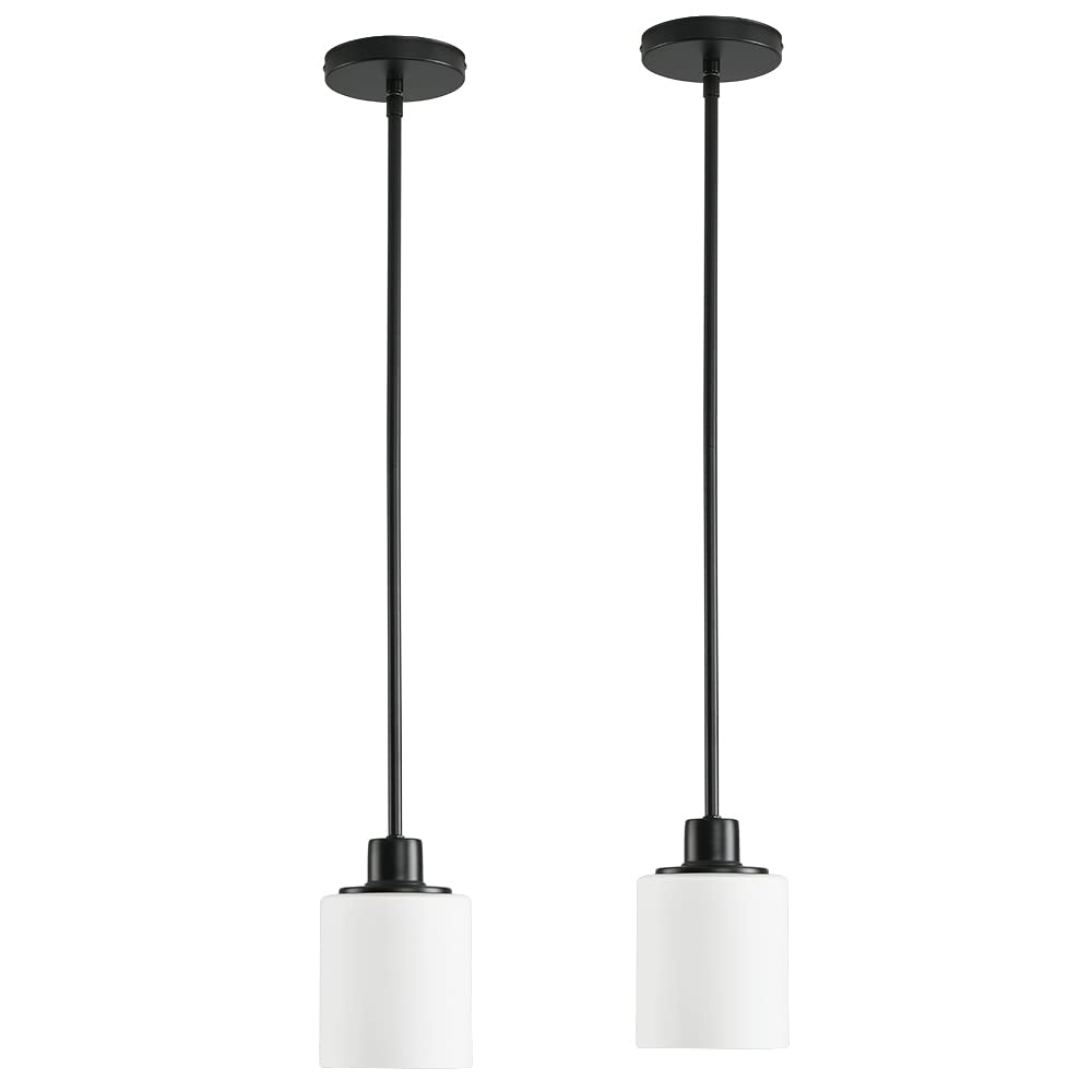Black Pendant Lights Kitchen Island - Milk Glass Pendant Light Fixture Multiple Stems Rods 3 Units 12 Inch 3 Units 4 Inch (2 Pack Black Downrod)