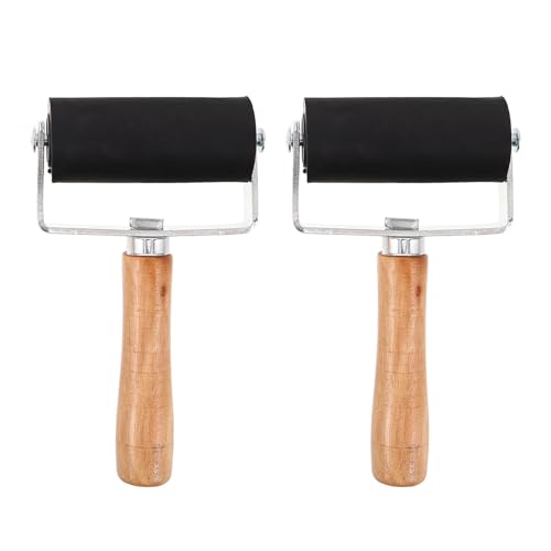 2pcs Beige Rubber Ink Roller with Wood Handle