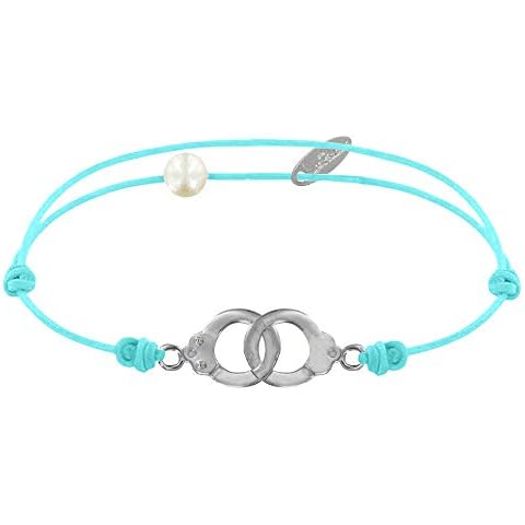 Les Poulettes Bijoux - Bracelet Link in Sterling Silver 925 Handcuffs - Turquoise Cover
