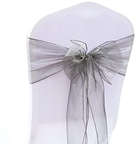 JIUERYY 100pcs Rubans en Organza Housse de Chaise nœuds de Mariage décoration de Ceremonie Fête événement Anniversaire 17 x 275cm-Argent