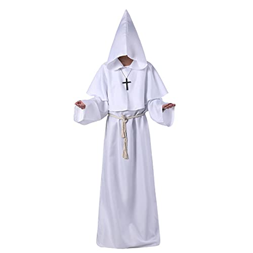 MWBLN Víspera de Todos los Santos,Hombres Monk Cosplay Máscara Steampunk Robe Priest, Halloween Witch Women. XL Blanco