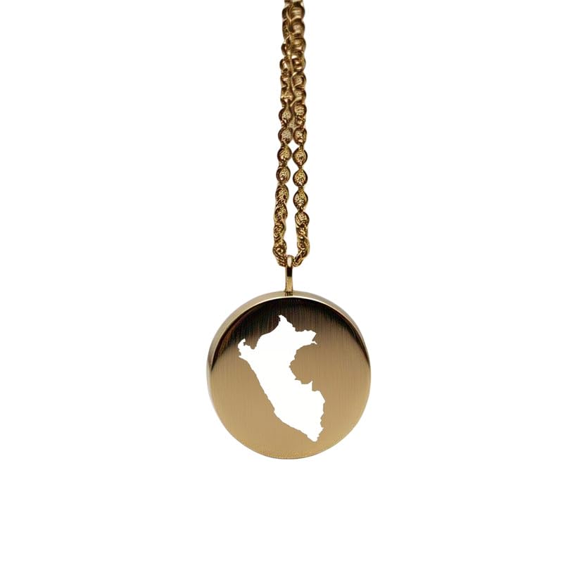 Delicada joyería de viaje para regalo colgante redondo mapa de Perú plata y oro