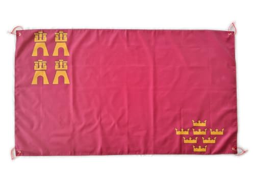 Bandera Murcia Grande 150x90cm, Bandera Murcia para Balcon con 4 Ojales y 4 Bridas, Banderas de Murcia Grandes para Eventos Deportivos
