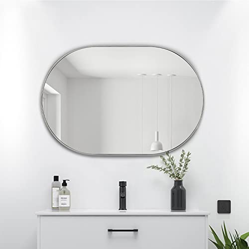 Teebarn Brushed Nickel Oval Bathroom Vanity Mirror 20X30 Pill Shaped Capsule Wall Mounted Mirror With Metal Frame Hangs Vertical & Horizontal #TOP2