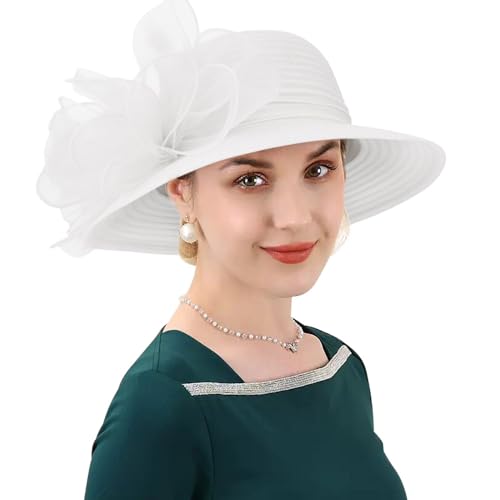 Image of DRESHOW Lady Derby Dress Church Bowler Cloche Hat Bowknot Organza Bridal Cap for Wedding
