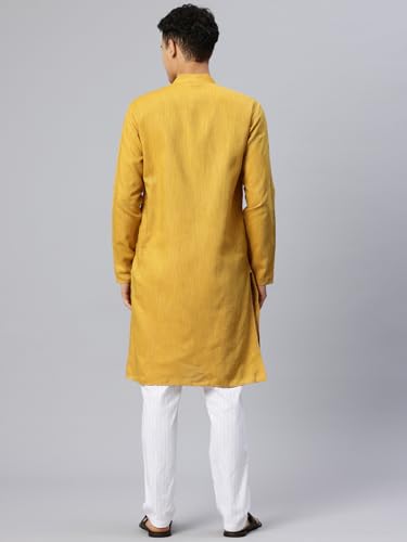 Image of Majestic Man Men's Cotton Regular Fit Traditional Mandarin Collar Ethnic Motifs Solid Long Kurta