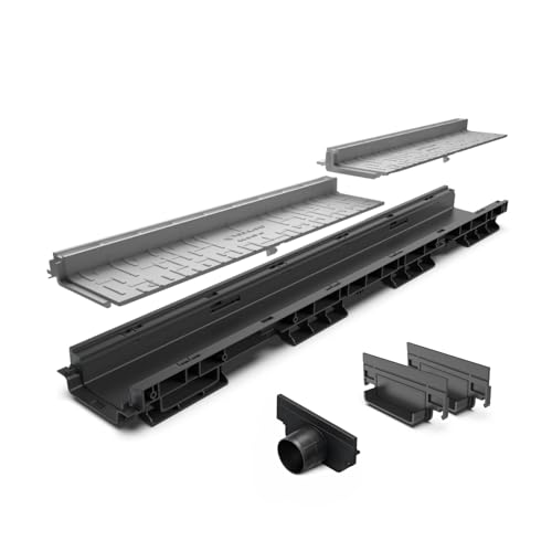 Vodaland - Canal De Drenaje Con Rejilla Oculta Ranurada De Plastico Color Gris - Pack De 3 Metros Para Terraza Y Piscina, Aguas Pluviales Y Desagüe Solución Elegante Y Funcional Para Exteriores