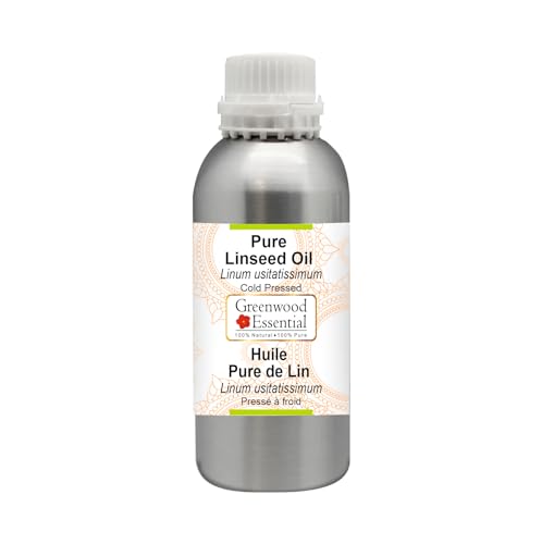 Image of Greenwood Essential Pure Linseed Oil (Linum usitatissimum) | Cold Pressed | Natural | Undiluted | For Diluting Essential Oils | For Skin & Massage | Men & Women | 630ml